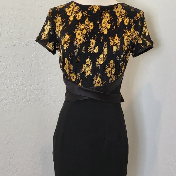 Bettie Page Black and Gold Pencil Dress - Picture 1 of 10